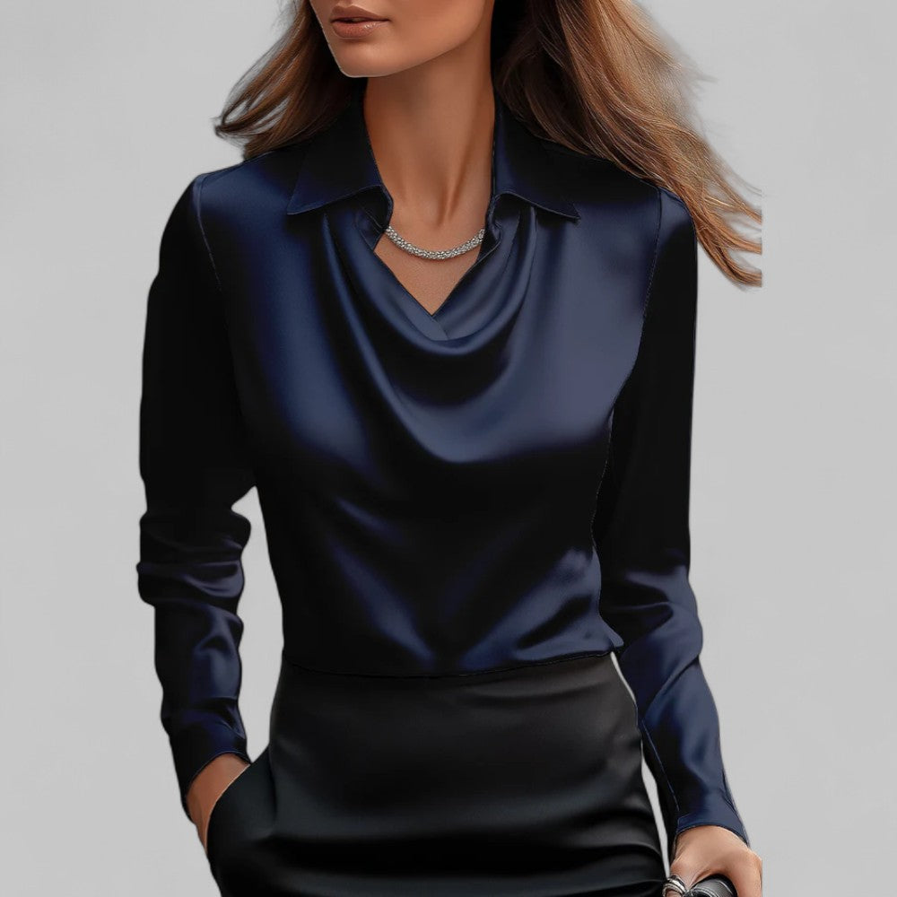 Women's Satin Look Cowl Neck Blouse - image 3