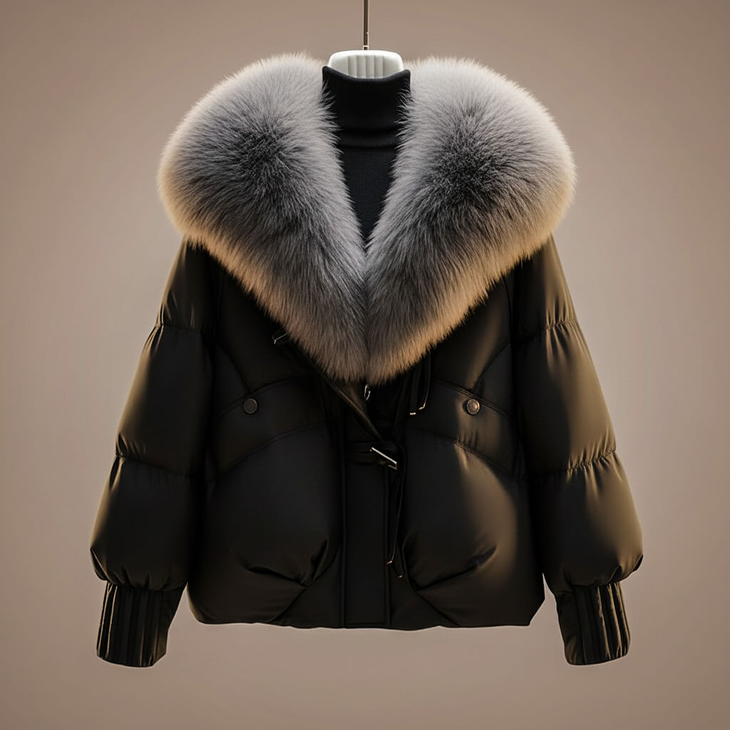 Women's Quilted Padded Coat with Statement Collar and Waist Belt - image 6