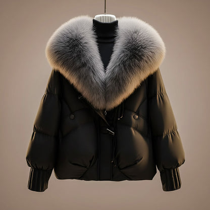Women's Quilted Padded Coat with Statement Collar and Waist Belt - image 6