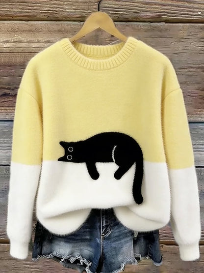 Aileen™ | Elegant Cat Print Oversized Sweater