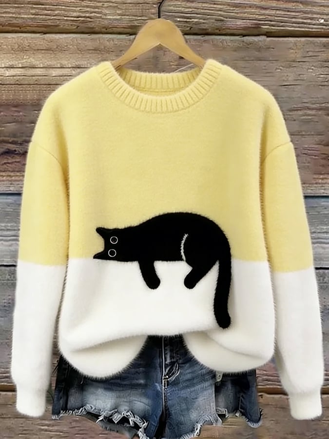 Women's Knit Jumper with Cat Graphic - image 5