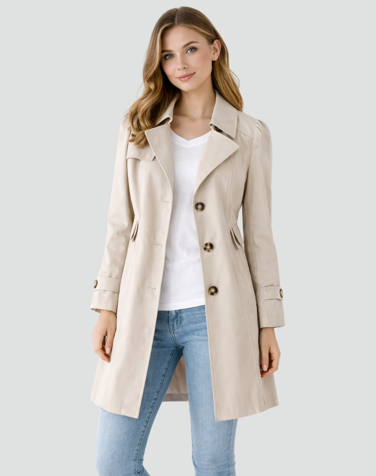 Women's Trench Coat with Lapel Collar and Side Pockets - image 5