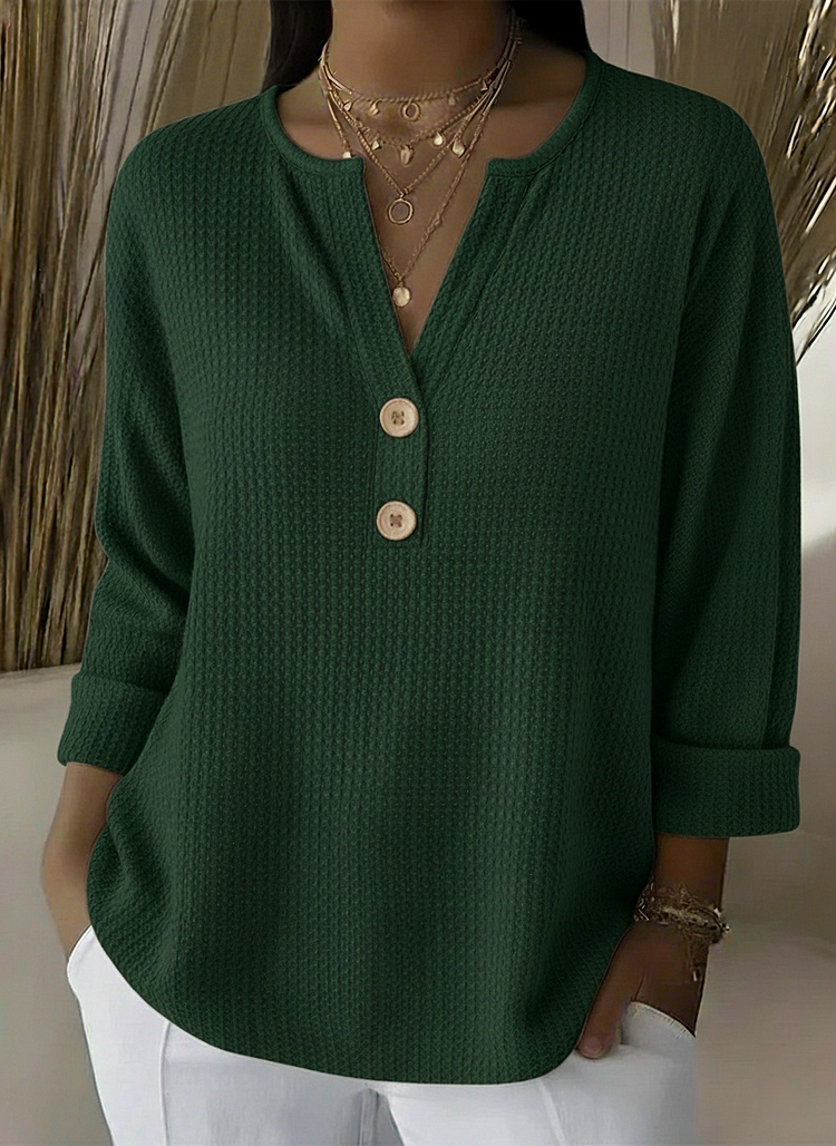 Lucía | Textured Henley Top with Buttons
