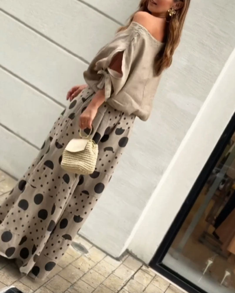 Simonetta | Coordinated Soft Shoulder Top + Printed Trousers