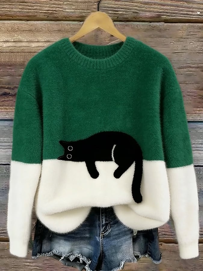 Women's Knit Jumper with Cat Graphic - image 6