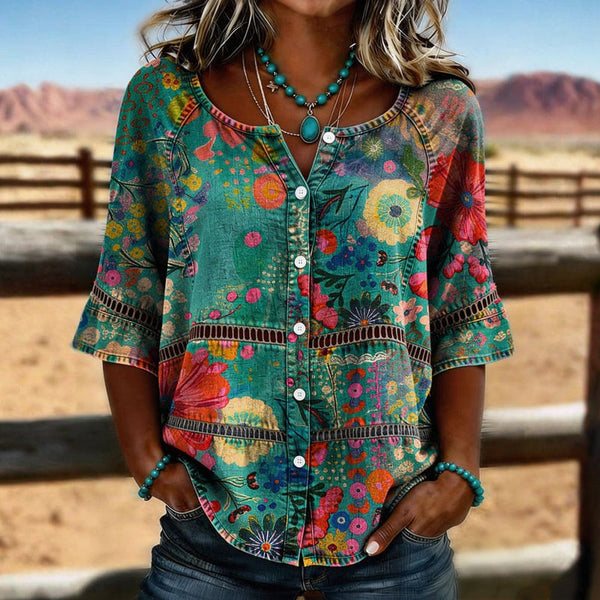 SIENNA™ - Vintage Floral Button Blouse
