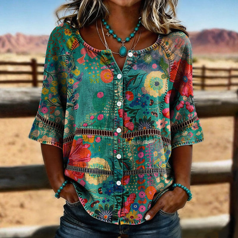 SIENNA™ - Vintage Floral Button Blouse