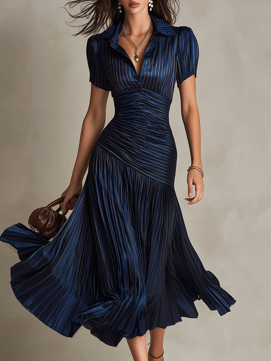 Lucia | Pleated Striped Midi Dress