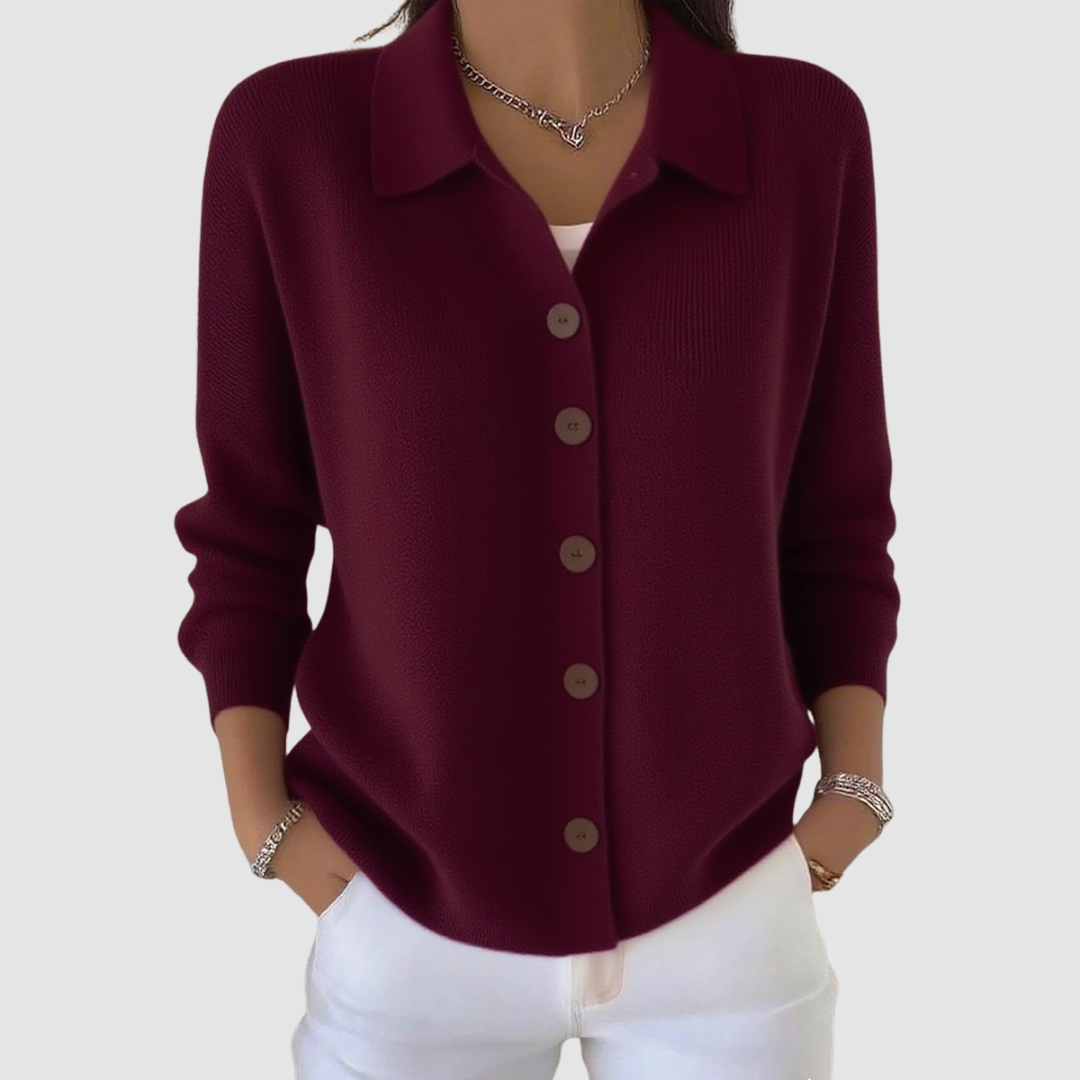 Women's Button-Up Knit Cardigan with Lapel Collar - image 4