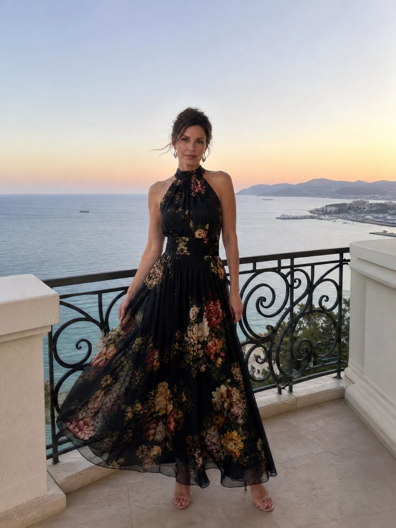 Sienna | Floral Halter Neck Midi Dress for Women