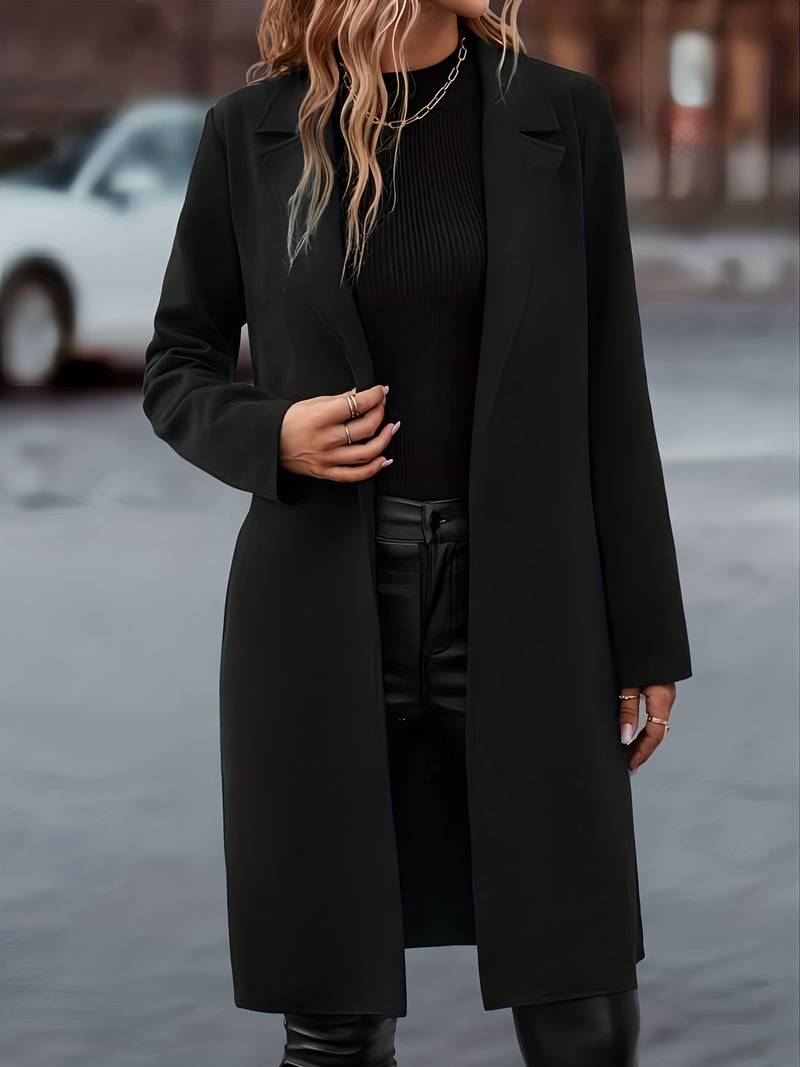 Women's Long Open Front Jacket in Black - image 5
