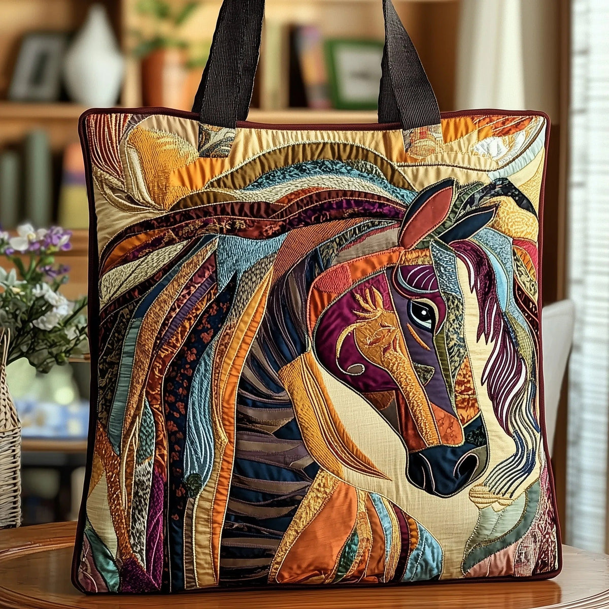 Women's Quilted Tote Bag with Abstract Horse Art Print - image 1