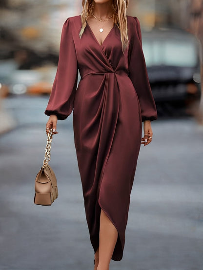 Women's Satin Look Wrap Dress with Belt - image 4