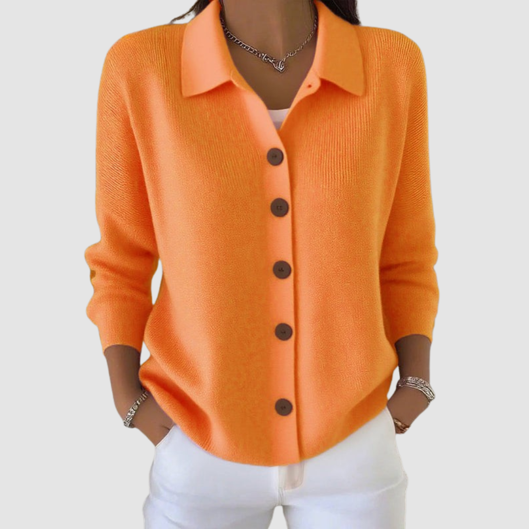 Women's Button-Up Knit Cardigan with Lapel Collar - image 1
