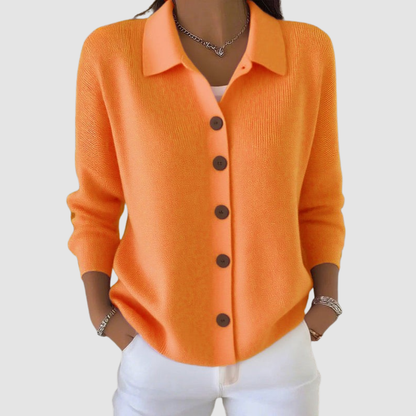 Women's Button-Up Knit Cardigan with Lapel Collar - image 1