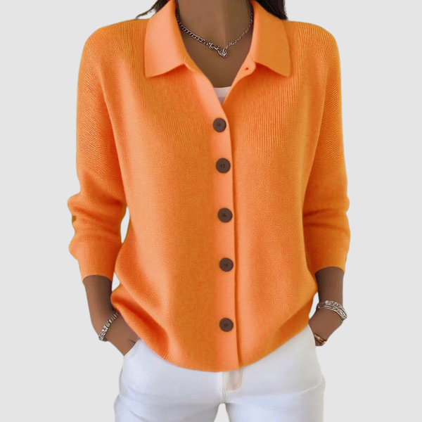 Women's Button-Up Knit Cardigan with Lapel Collar - image 1