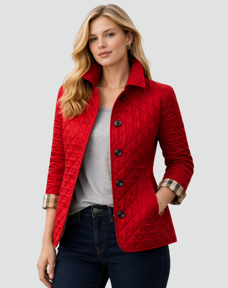 Women's Quilted Jacket with Collar and Button Fastening - image 7