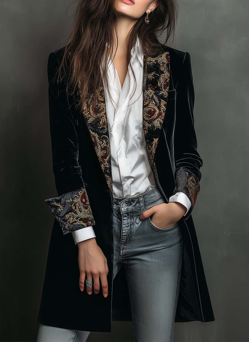 Women's Black Baroque Print Blazer - image 1