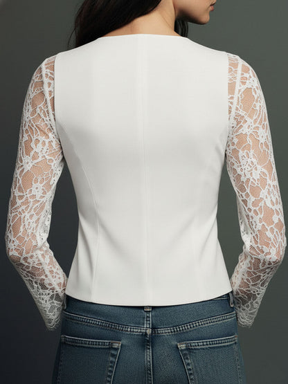 Noémie | Black Blazer Top with Semi-Transparent Sleeves