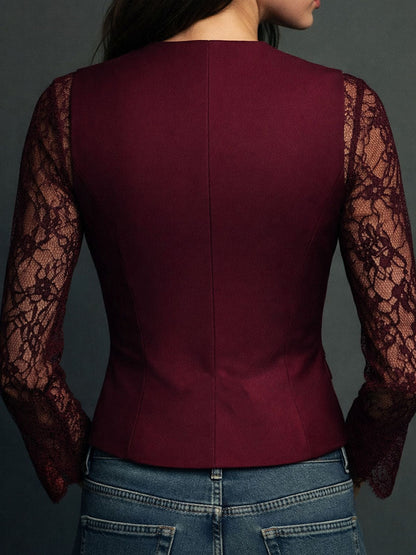 Noémie | Black Blazer Top with Semi-Transparent Sleeves