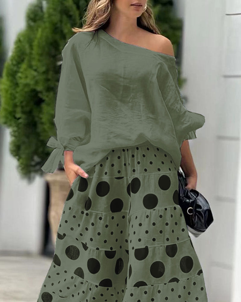 Simonetta | Coordinated Soft Shoulder Top + Printed Trousers