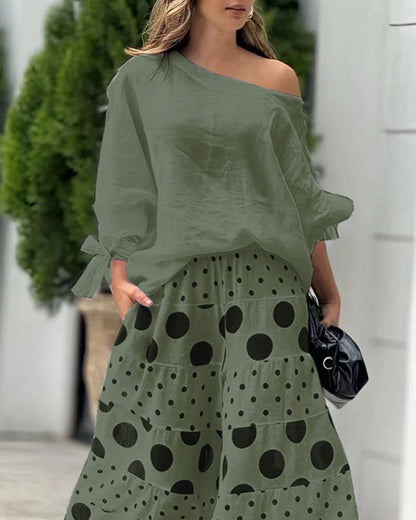 Simonetta | Coordinated Soft Shoulder Top + Printed Trousers