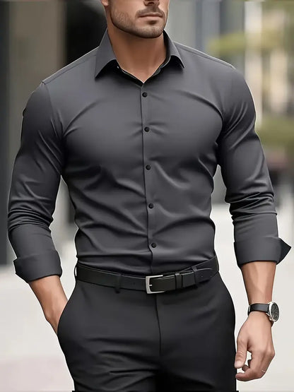 Men's Long Sleeve Dress Shirt with Pointed Collar and Full Button Front - image 6