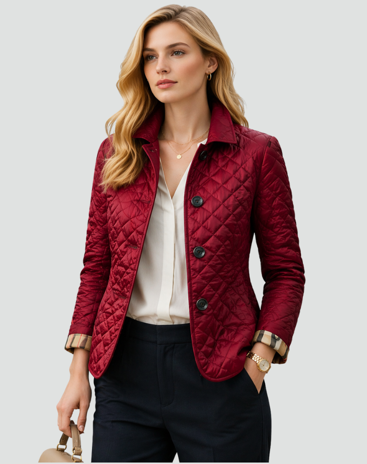 Women's Quilted Jacket with Collar and Button Fastening - image 9