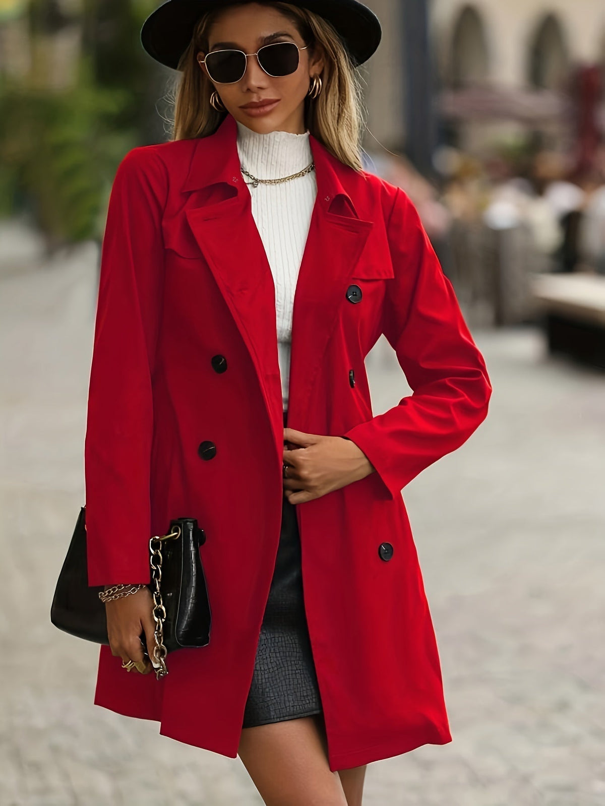 Women's Double-Breasted Trench Coat with Belt - image 1