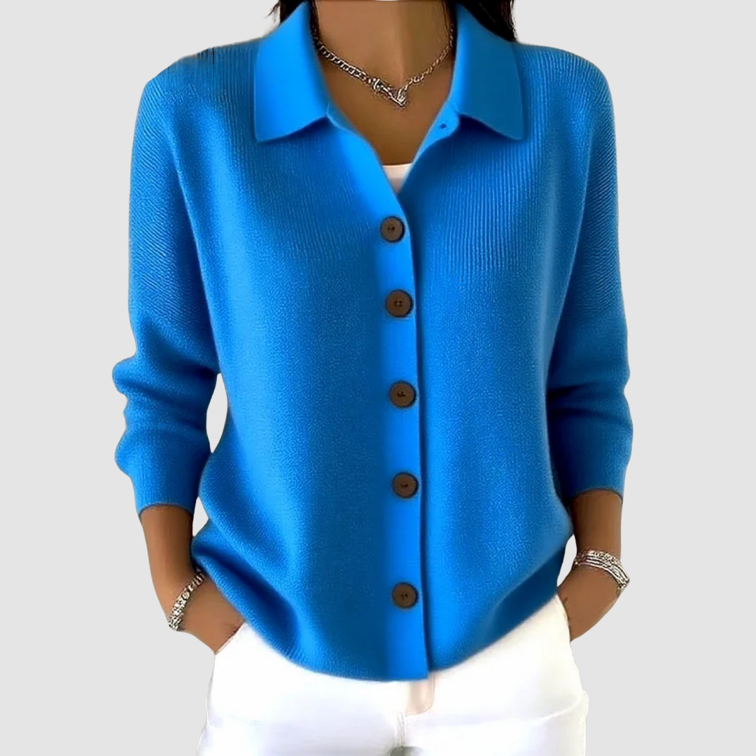 Women's Button-Up Knit Cardigan with Lapel Collar - image 6