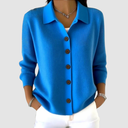 Women's Button-Up Knit Cardigan with Lapel Collar - image 6