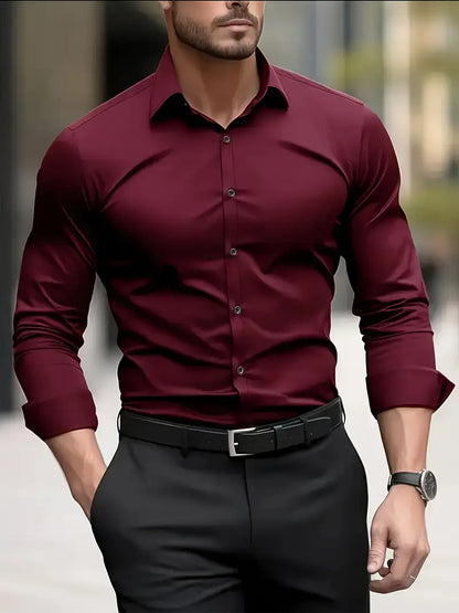 Men's Long Sleeve Dress Shirt with Pointed Collar and Full Button Front - image 3