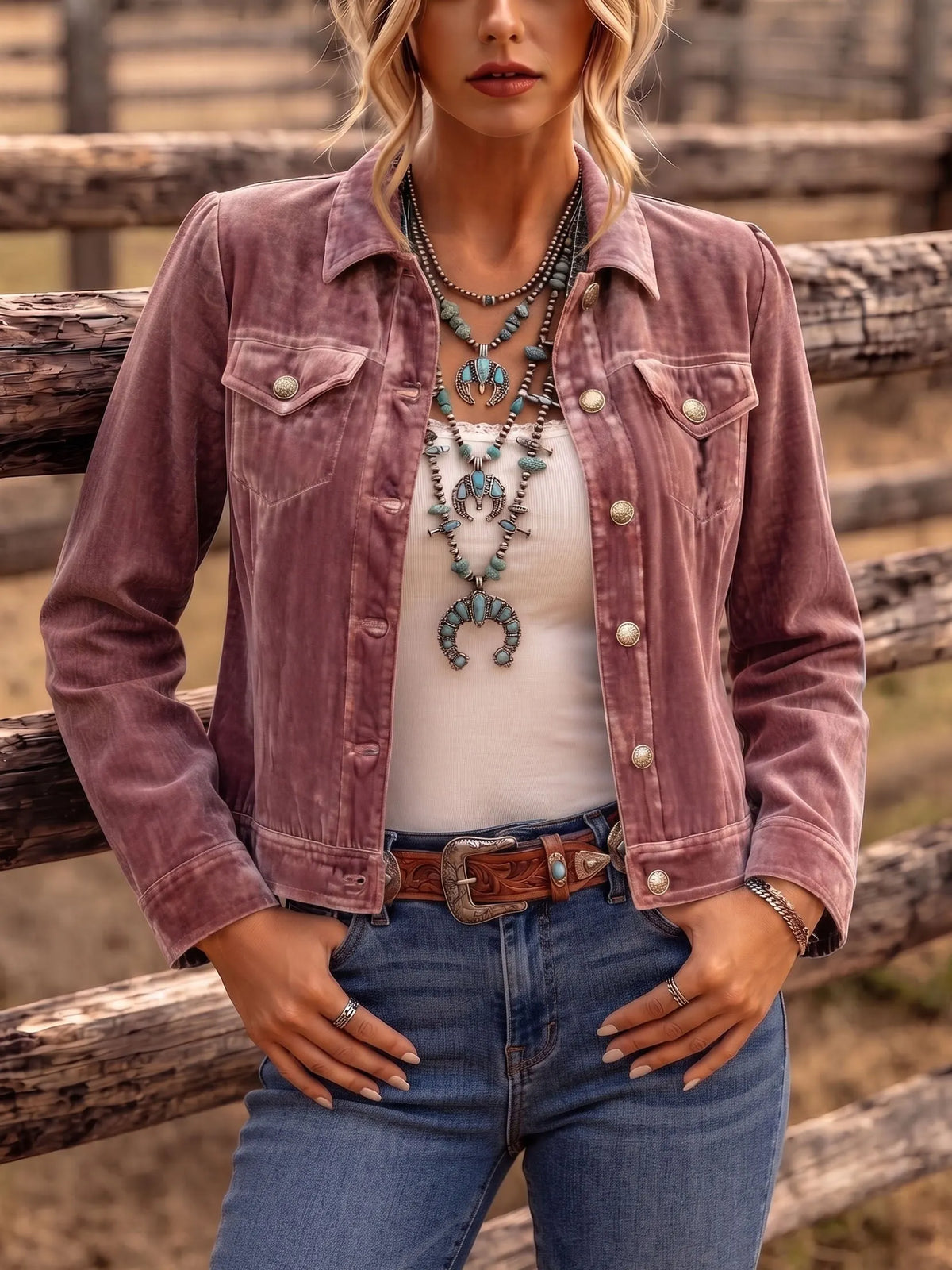 Women's Vintage Wash Button-Front Jacket with Chest Pockets - image 2