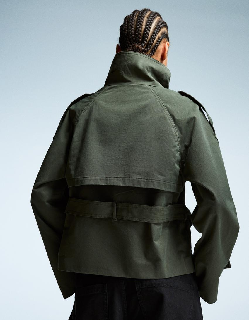 Women's Cropped Trench Coat with Belt - image 6