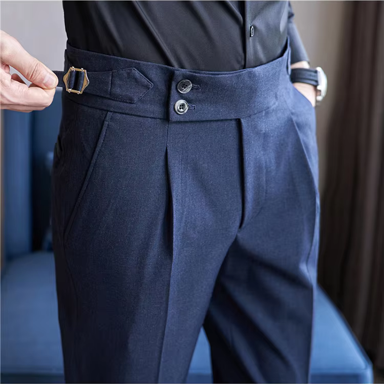 Men's Double Pleat High Waist Trousers with Side Adjusters and Tapered Leg - image 1