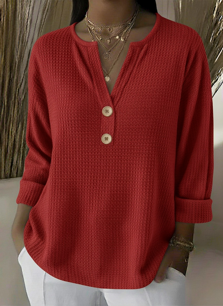 Lucía | Textured Henley Top with Buttons