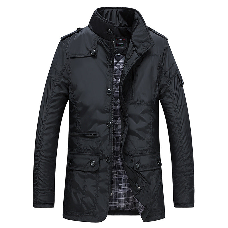 Men's Winter Jacket with Zip and Button Fastening and Multiple Pockets - image 1