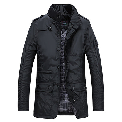 Men's Winter Jacket with Zip and Button Fastening and Multiple Pockets - image 1