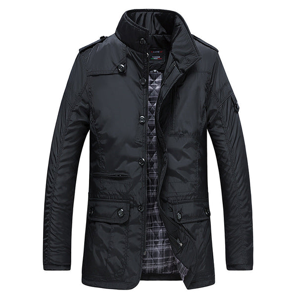 Men's Winter Jacket with Zip and Button Fastening and Multiple Pockets - image 1