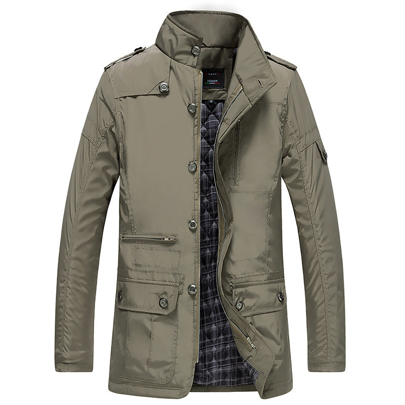 Men's Winter Jacket with Zip and Button Fastening and Multiple Pockets - image 2