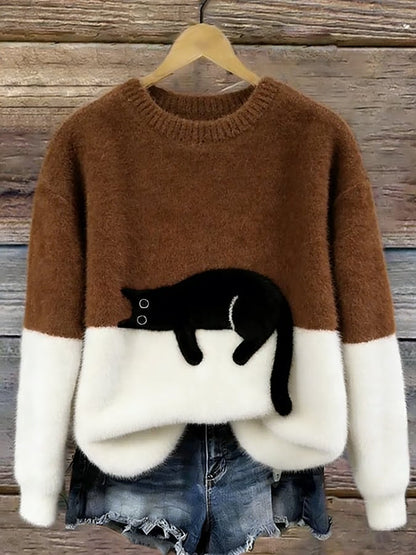 Aileen™ | Elegant Cat Print Oversized Sweater