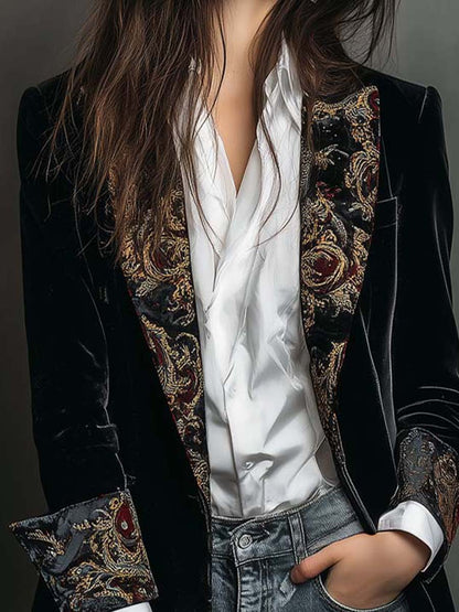 Léontine | Fitted Baroque Print Black Blazer