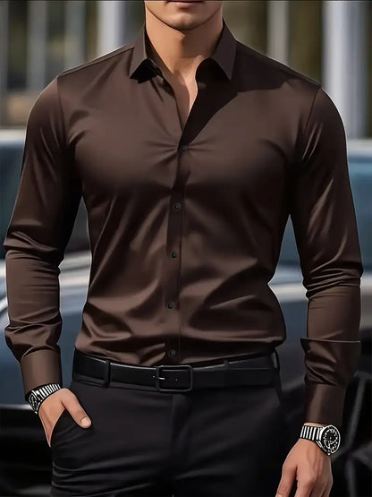 Men's Long Sleeve Dress Shirt with Pointed Collar and Full Button Front - image 4