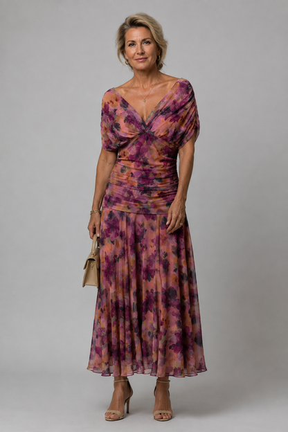Ariane | Midi Dress with Draped Shoulders