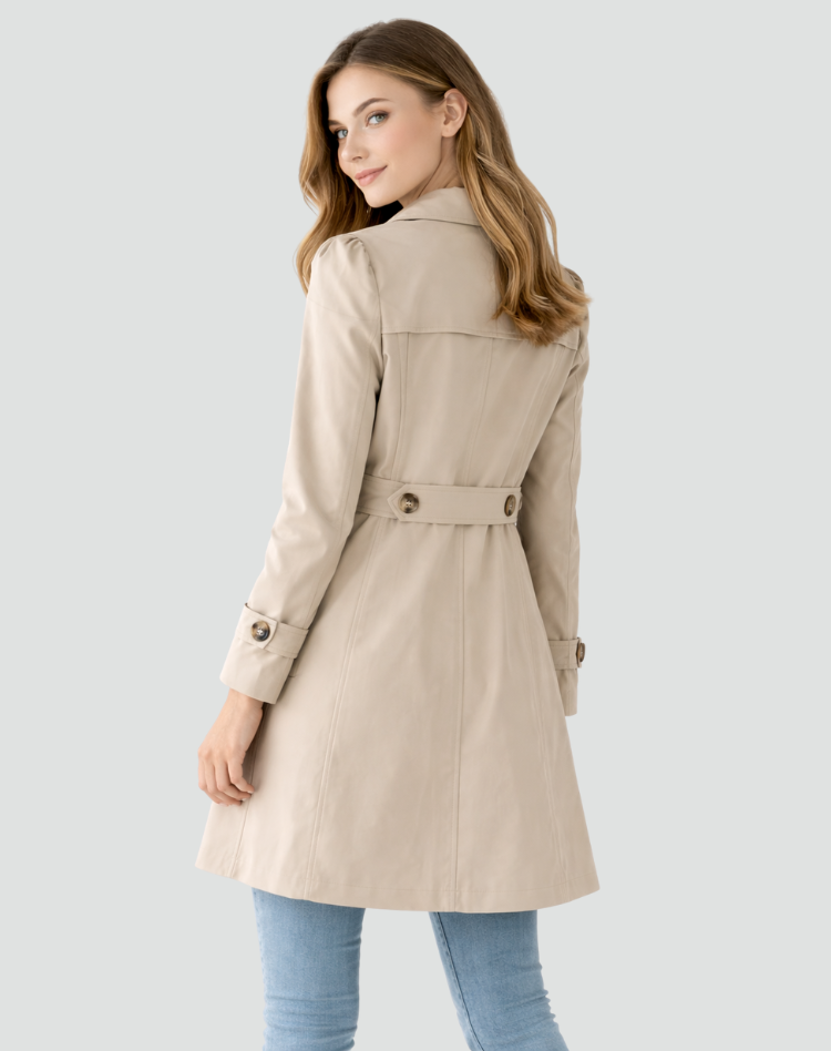 Women's Trench Coat with Lapel Collar and Side Pockets - image 2