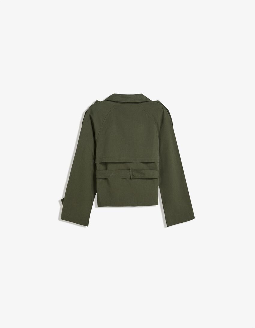 Women's Cropped Trench Coat with Belt - image 10