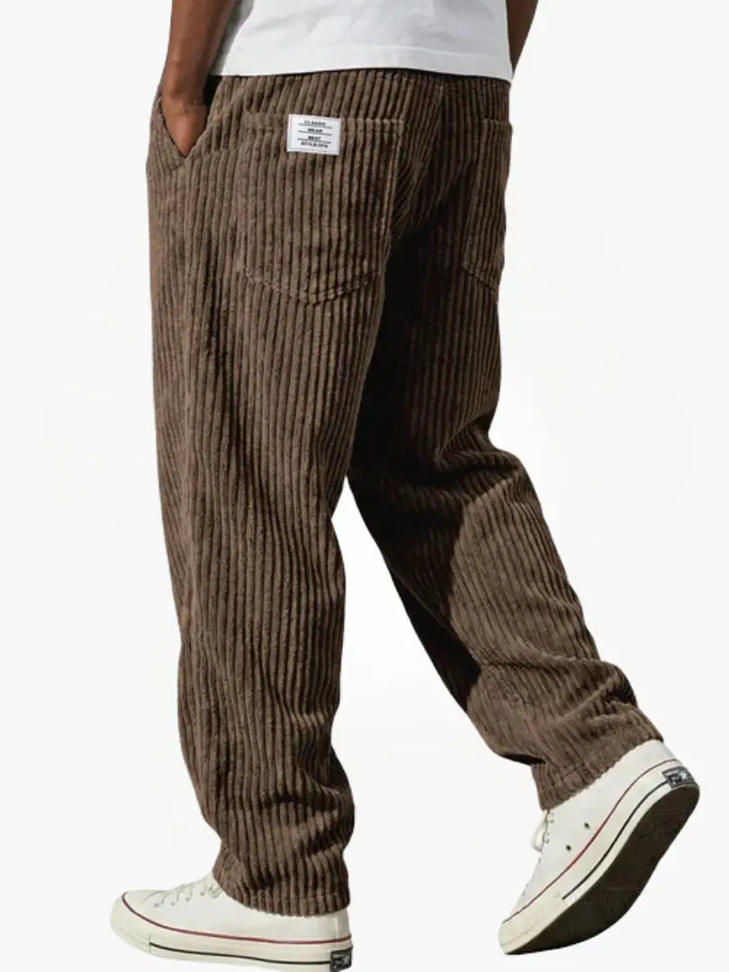 Men's Corduroy Look Trousers with Straight Leg and Pull-On Waistband - image 9