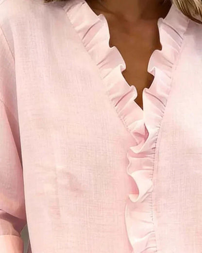 MALIYA | RUFFLED V-NECK BLOUSE