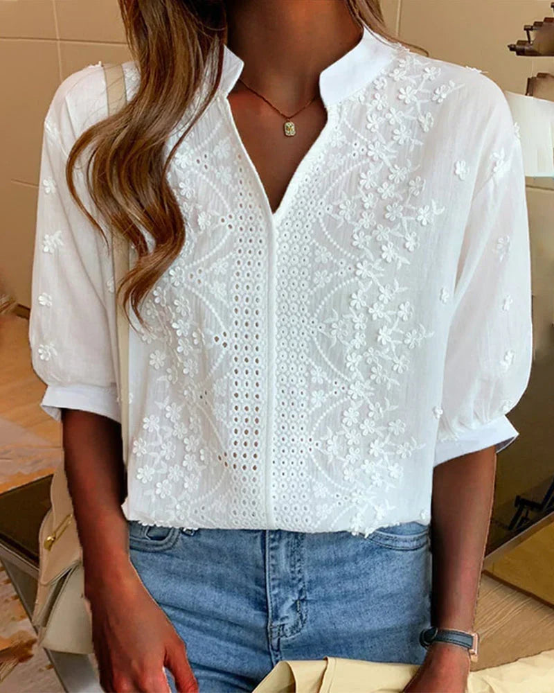 ELODIE™ - Embroidered V-Neck Blouse