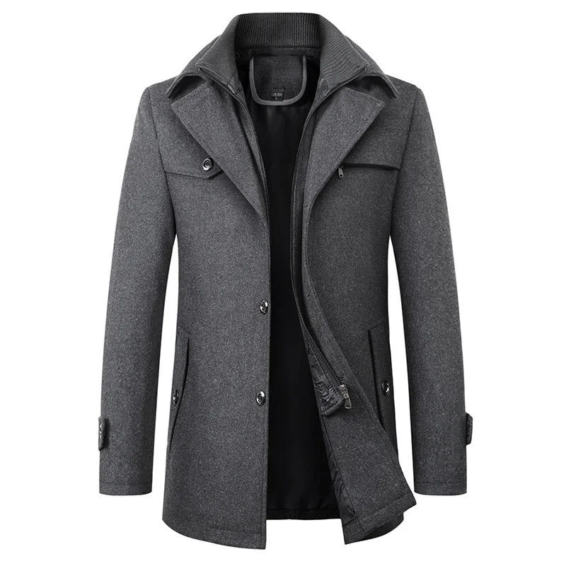 Men's Winter Coat with Zip and Button Fastening and Pockets - image 2